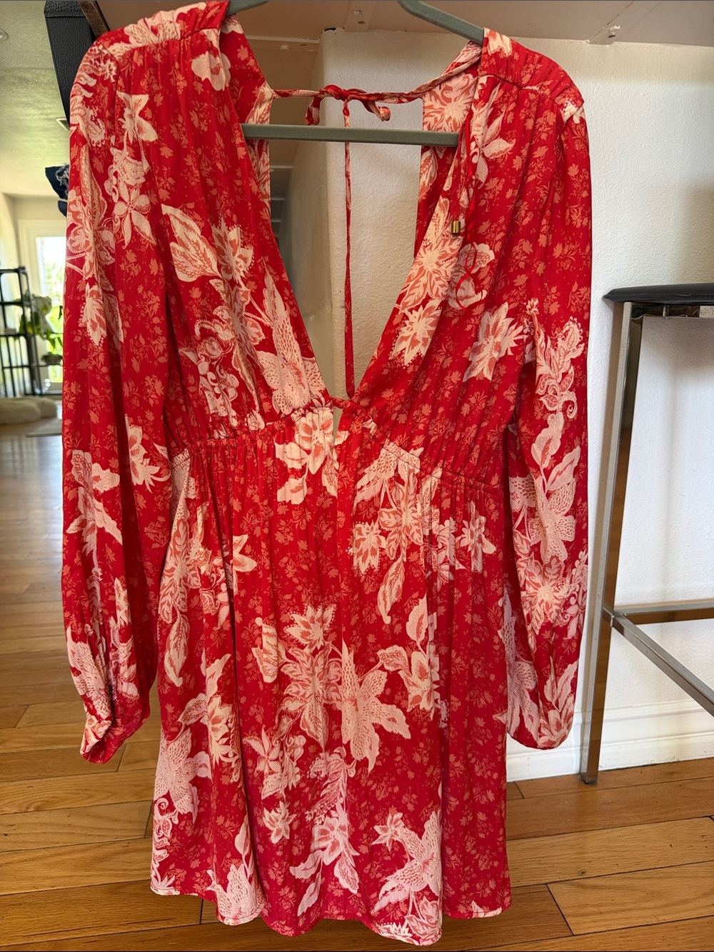 Free People Red and White Floral Mini Dress with pockets!